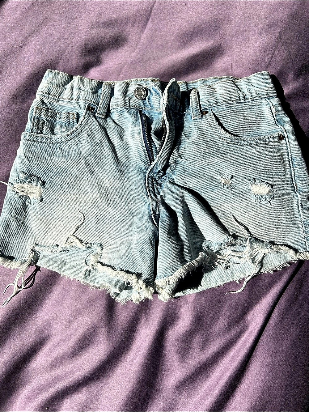 Zara Women's Distressed Denim Jean Shorts Size 10 (CM 140)